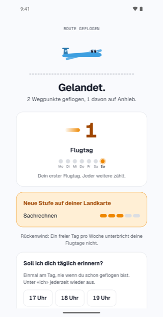 Der Abschluss einer Übungsrunde mit Fortschrittsanzeige
